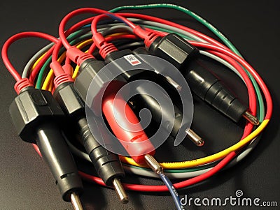 A set of electronic test leads used to measure voltage and current in circuits created with Generative AI Stock Photo