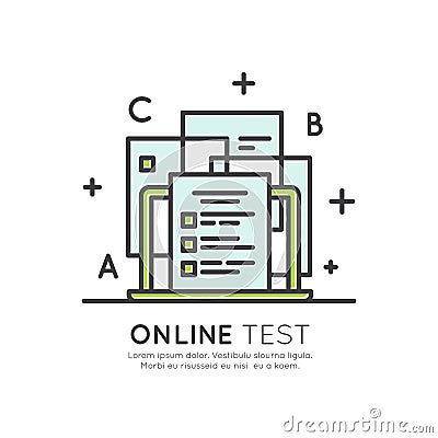 Electronic Test System, Distance Examination Process Vector Illustration