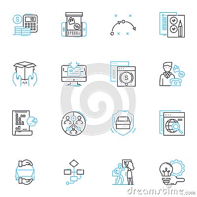 Electronic texts linear icons set. Digital, E-book, Cybertext, Hypertext, Kindle, Nook, Tablet line vector and concept Vector Illustration
