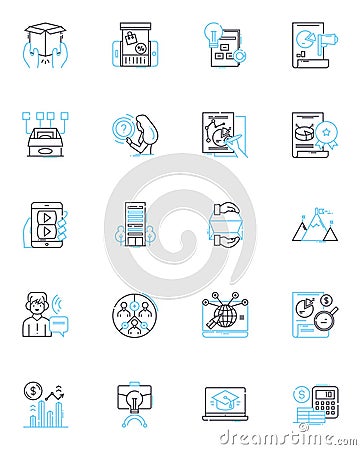 Electronic texts linear icons set. Digital, E-book, Cybertext, Hypertext, Kindle, Nook, Tablet line vector and concept Vector Illustration