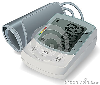 Electronic Tonometer for blood pressure measurement. Automatic Upper Arm Blood Pressure Monitor. Healthcare concept. Vector Illustration