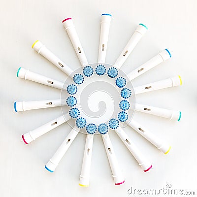 Electronic toothbrush heads on white Stock Photo