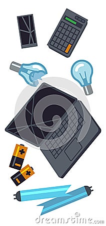 Electronic waste icon. Broken gadgets and devices recycle Vector Illustration