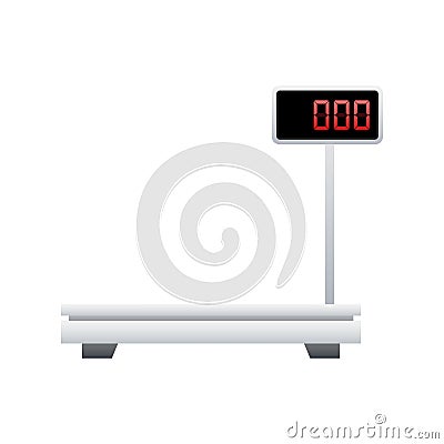 Electronic weight scale for cargo. Platform scale. Shipping. Vector stock illustration Vector Illustration