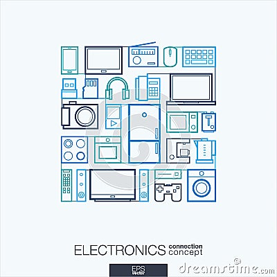 Electronics abstract background, integrated thin line symbols. Vector Illustration