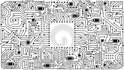 Electronics board in coloring style. High tech circuit board vector background. Artificial intelligence circuit line Vector Illustration