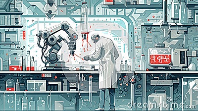 Electronics engineer soldering components in futuristic robot lab Stock Photo
