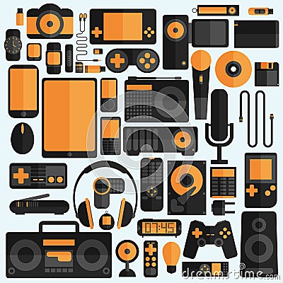 Electronics and gadgets icons set Vector Illustration