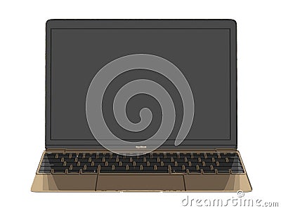 Electronics, gold notebook with open lid, front view, marker style, 3D Stock Photo
