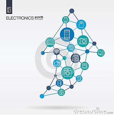 Electronics integrated thin line icons. Graph chart growth, progress and success in arrow up shape. Digital neural Vector Illustration