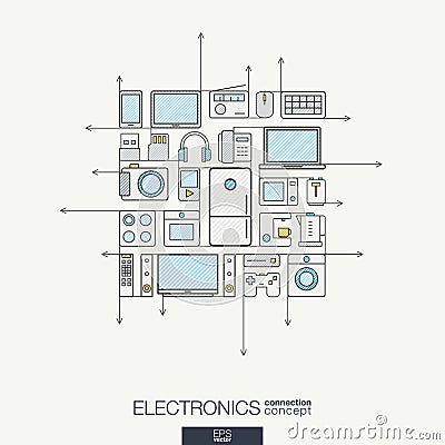 Electronics integrated thin line symbols. Modern color vector concept Vector Illustration