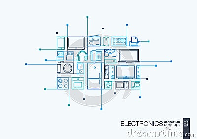 Electronics integrated thin line symbols. Vector Illustration