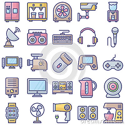 Electronics Isolated Vector Icons set every single icon can easily modify Vector Illustration