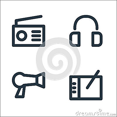 Electronics line icons. linear set. quality vector line set such as pen tablet, hairdryer, headset Vector Illustration