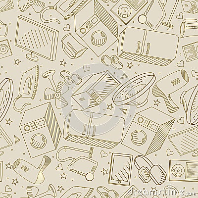 Electronics retro seamless line art design vector illustration Vector Illustration