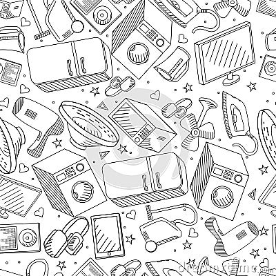 Electronics seamless line art design vector illustration Vector Illustration