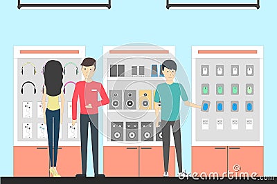 Electronics shop inside. Vector Illustration