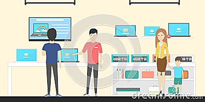 Electronics shop inside. Vector Illustration