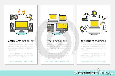 Electronics Technology Business Brochure Template with Thin Line Icons Vector Illustration