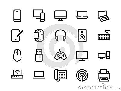 Electronics, Technology Store Line Icon. Vector Illustration Flat style. Included Icons as Tv, Computer, Phone, Audio Vector Illustration