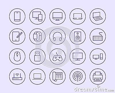 Electronics, Technology Store Line Icon. Vector Illustration Flat style. Included Icons as Tv, Computer, Phone, Audio Vector Illustration