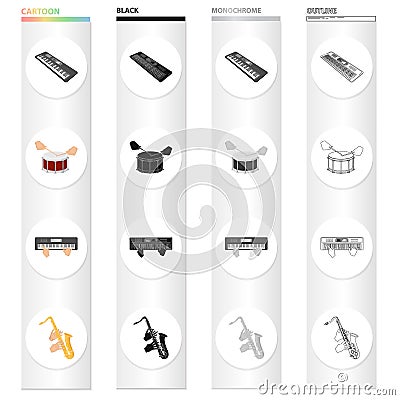 Electroorgan, playing the drum, saxophone, hand movement, musical instrument. Playing the Instrument set collection Vector Illustration