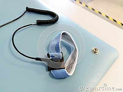 ESD bracelet for professional electronics repair and maintenance Stock Photo