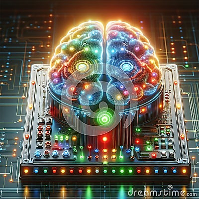 The Elegance of Artificial Intelligence: Between Light and Algorithms. Brain Stock Photo