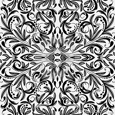 Elegance black and white Paisley seamless pattern. Vector monoch Vector Illustration