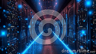 The elegance of data management: rows of server racks illuminated with precision Stock Photo
