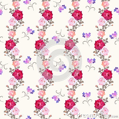 Elegance floral seamless pattern with various roses and lilac bell flowers. Vector Illustration