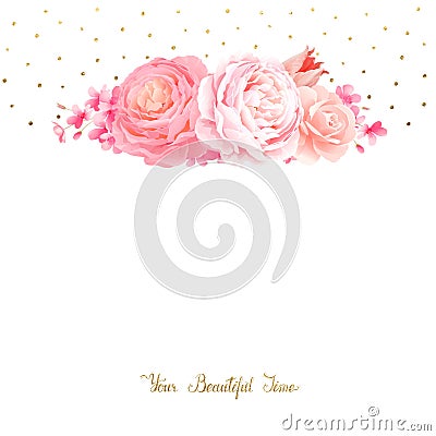 Elegance flowers bouquet of color roses and tulip . Composition with blossom flowers. Vector Illustration