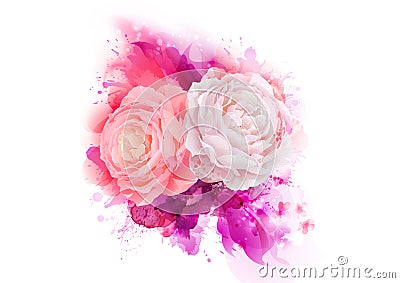Elegance flowers bouquet of pink color roses. Composition with blossom flowers on the artistic abstract background Vector Illustration