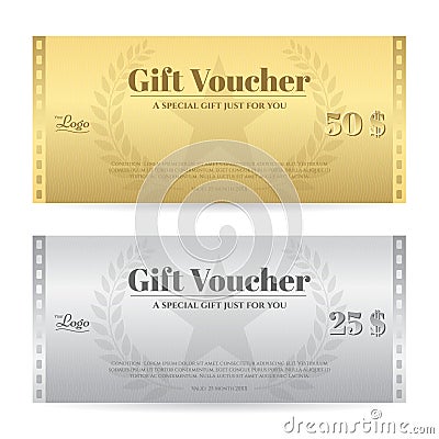 Elegance gift voucher or gift card in gold and silver color Vector Illustration