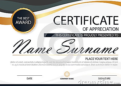 Elegance horizontal certificate with Vector illustration ,white frame certificate template with clean and modern Vector Illustration