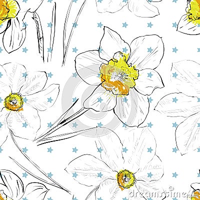 Elegance Seamless pattern with flowers narcissus Vector Illustration