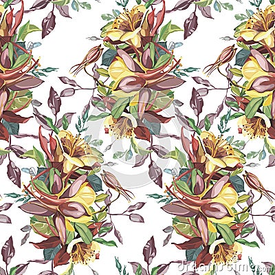 Elegance seamless pattern in vintage style with Crocosmia flowers Vector Illustration