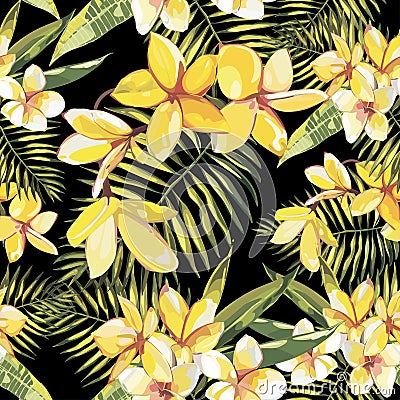 Elegance seamless pattern in vintage style with Plumeria flowers. EPS 10 Vector Illustration