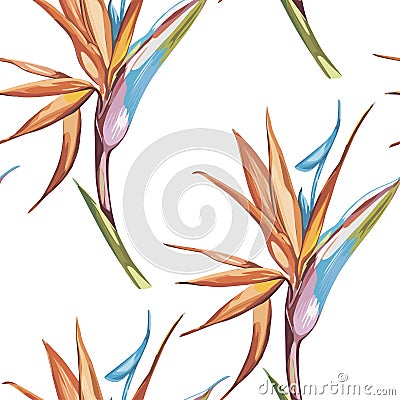 Elegance seamless pattern in vintage style with Strelitzia flowers. EPS 10 Vector Illustration