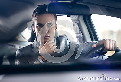 Elegance stylish men in car Stock Photo