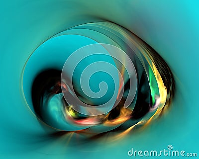 Elegant abstract multicolored glass swirl or twirl on turquoise background. Stock Photo
