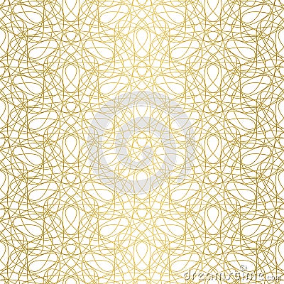 Elegant abstract seamless tangled doodle vector pattern. Gold line shapes on white background. Vector Illustration