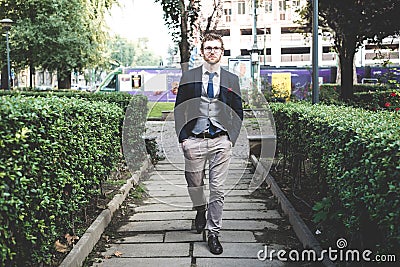 Elegant attractive fashion hipster man lifestyle Stock Photo