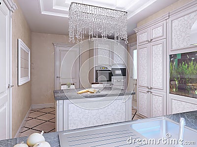 Elegant avantgarde kitchen with island Stock Photo