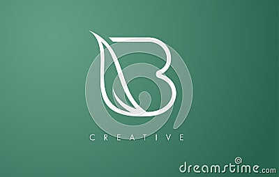 Elegant B letter Leaf Logo Design with Outline Monogram Style Flat and Minimalist Vector Vector Illustration