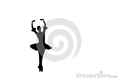 Elegant ballet girl dancing on pointe shoes and raising her arms dark shadow silhouette isolated on a white background Stock Photo