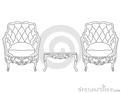 Elegant Baroque luxury ornamented furniture Vector Illustration