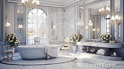 An elegant bathroom with crystal lamps and marble tiles Stock Photo