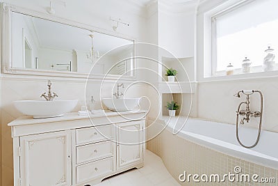 Elegant bathroom with white fittings Stock Photo