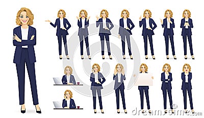 Elegant beautiful business woman character set Vector Illustration